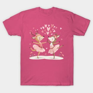 Deer Dancers Valentine's Day - Graceful Love, Elegant Deer Couple Dancing for Valentine’s Day Gift T-Shirt